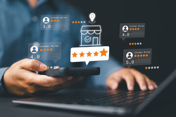 Customer feedback and satisfaction review concept. User reviews and ratings customer feedback and...