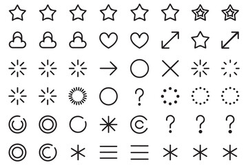 Minimal black line icon set collection for web, app, and user interface design isolated on light background
