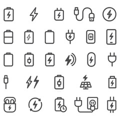 Charging Line Icons Pack &ndash; Unique Battery, Cable, Plug & Power Symbols