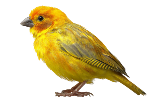 Vibrant yellow canary bird isolated on transparent background - high resolution PNG digital illustration perfect for cutout design projects