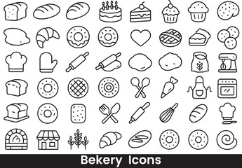  Bakery and Baking Line Icon Set | Bread and Pastry Symbols