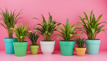 Modern Green Planters Arranged Artistically on Bold Vibrant Pink Background
