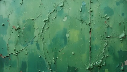 Aged Green Painted Wall with Rough Abstract Texture and Weathered Details