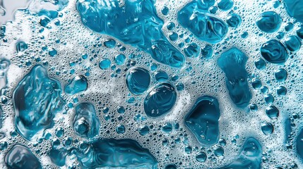 A close-up of a blue and white bubble solution with a blue and white background.