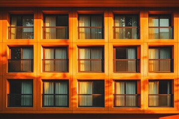 Obraz premium Orange apartment building facade with many windows