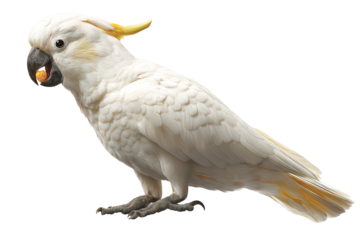 Isolated white cockatoo bird with detailed feathers on transparent background for seamless cutout in design projects