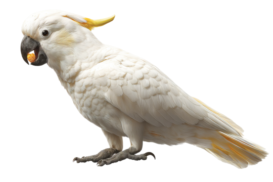 Isolated white cockatoo bird with detailed feathers on transparent background for seamless cutout in design projects