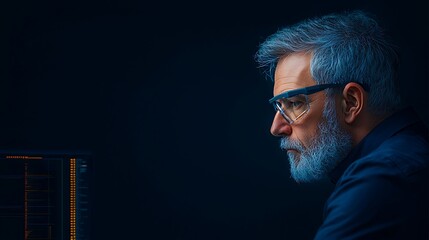 Senior Programmer Working on Computer with Safety Glasses