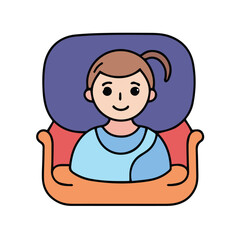 Fototapeta premium Young girl in a light blue shirt seated in a chair, relaxed pose in a hospital or healthcare setting. Female child patient in a medical waiting room.