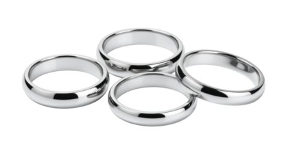 Silver rings group display isolated on transparent background