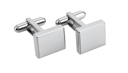 Silver square cufflinks  isolated on transparent background