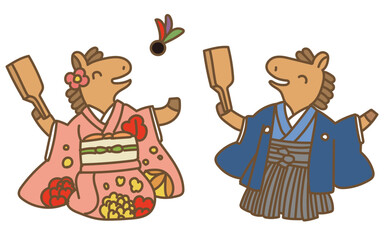 馬年の年賀状素材ベクターデザイン