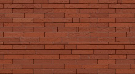 Reddishbrown brick wall with textured surface and thin mortar joints forming a uniform repeating pattern