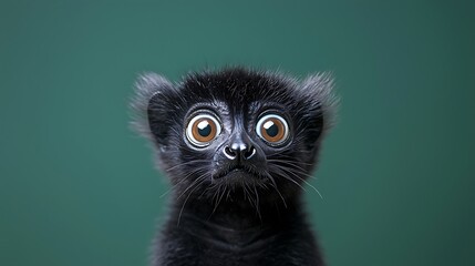 Cute Black Lemur with Big Eyes on Teal Background