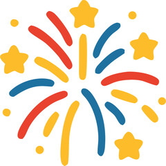 Colorful Fireworks Display with Stars and Bursting Abstract Shapes.