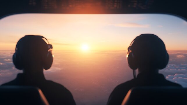 Pilots Watch Stunning Sunset Over City and Clouds