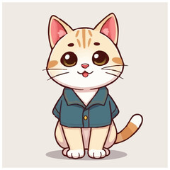 A cute lovely joy cat with blue shirt cartoon character illustration
