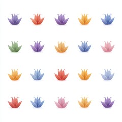 Colorful Origami Floral Designs in Various Shades and Shapes for Creative Projects and Decorative Purposes