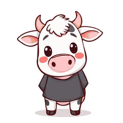Fototapeta premium A cute lovely joy cow with grey shirt cartoon character illustration