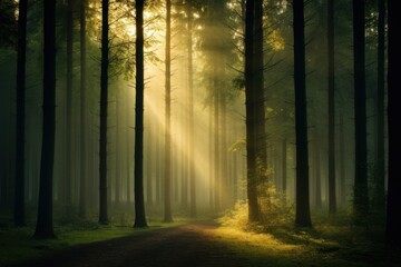 Obraz premium A forest with tall trees light vegetation landscape.