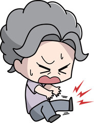 足がつる高齢女性のイラスト