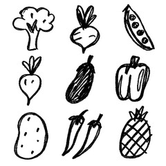 Kids Crayon Vegetable Sketches – Transparent Background