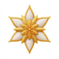 Golden Star Ornament with Intricate Design and Textured Petals on a White Background for Decorative and Artistic Use