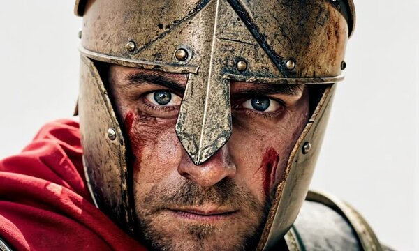 Roman Centurion's Determined Gaze: Historical Warrior Portrait