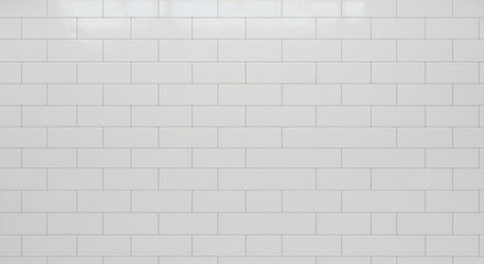 White glossy rectangular wall tiles in a clean staggered brickwork pattern with dark thin grout lines
