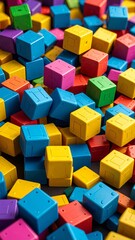 Obraz premium Colorful interlocking building blocks scattered across a surface toy blocks interlocking cubes