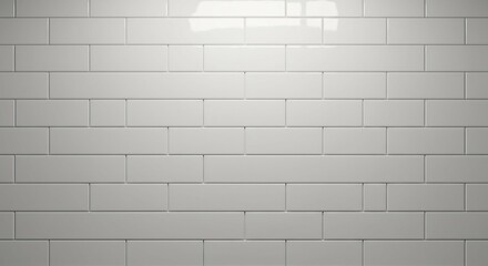 White rectangular glossy subway tiles on a wall showing subtle light reflections