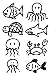 Kids Crayon Animal Doodle Collection – Hand Drawn Childlike Style – Transparent Background