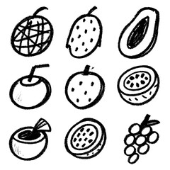 Kids Crayon Fruit Doodle Set – Hand Drawn Childlike Style – Transparent Background