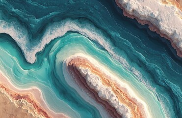 Turquoise water flowing between rocky hills, creating stunning abstract landscape