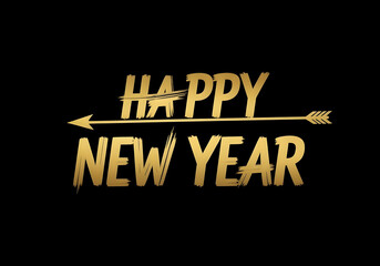 happy new year message in gold letters with arrow graphics black backdrop
