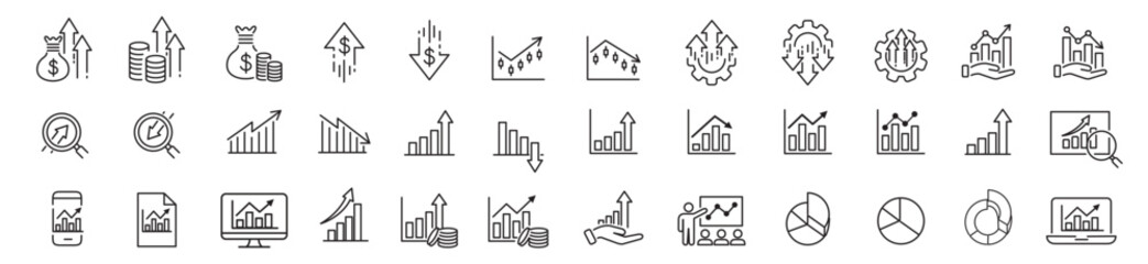 Increase decrease icon set. Editable line icon collection.
Vector illustration. 