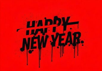 happy new year text with dripping paint effect on red background
