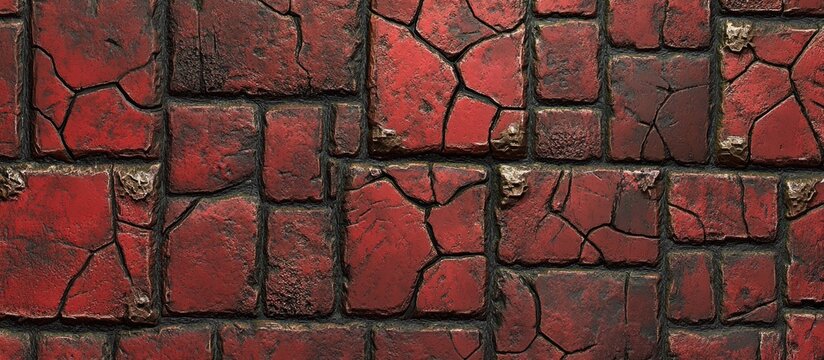 Red, cracked paving stones forming a wall