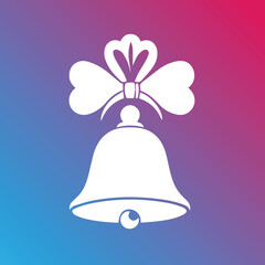 White bell with ribbon in a gradient background. Decorative design element with a simple, modern, and festive feel. Design asset for various media applications.