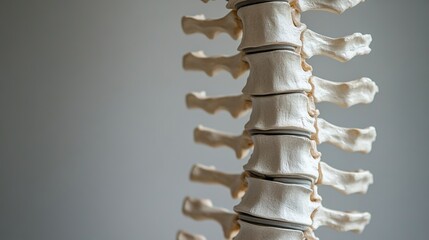 Human spine model with damaged vertebrae, close-up view of injury area for medical education and healthcare concepts, anatomical study of vertebral column and spinal disorders.
