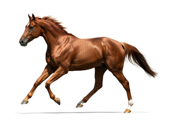 Obraz premium chestnut horse in motion running isolated on clean white backdrop 