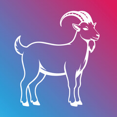 Obraz premium White outline of a goat in profile view against a gradient background of purple and blue.