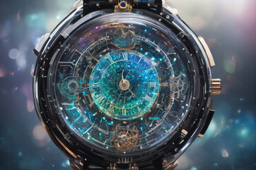 Intricate Mechanism of a Celestial-Themed Watch. Generative AI.