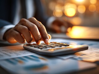 Businessman Calculating Financial Data with Calculator in Office