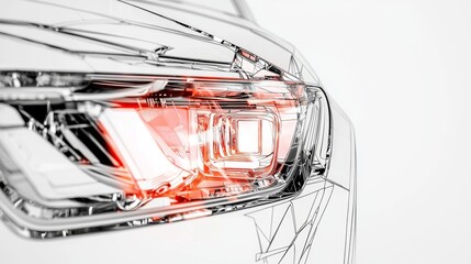 Naklejka premium Close-up view of a futuristic car headlight design showcasing LED technology and modern styling features