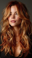 Beautiful Young Woman with Long Wavy Hair and Soft Makeup Style