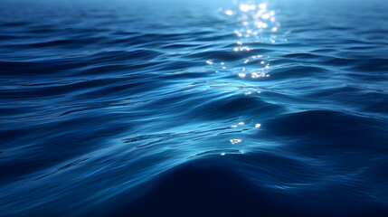 Obraz premium Serene Oceanic Embrace: The tranquil surface of the deep ocean, a dance of light and shadow, inviting contemplation and peace.