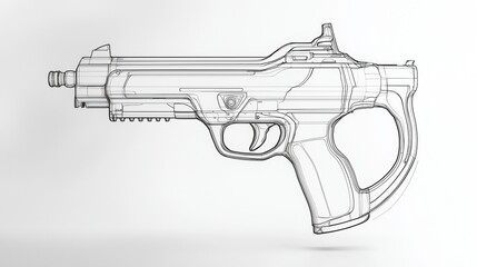 Detailed illustration of a modern handgun showcasing design elements and features in a minimalistic style