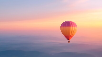 Obraz premium Hot Air Balloon Over Misty Mountains at Sunrise