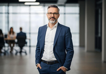 confident businessman in modern office setting
